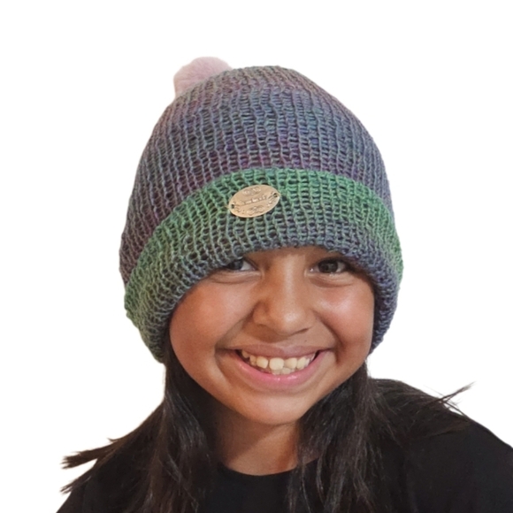 Hand Crafted Crochet beanie Handmade winter hat upcycled pom pom Ombrè purple - Picture 5 of 17